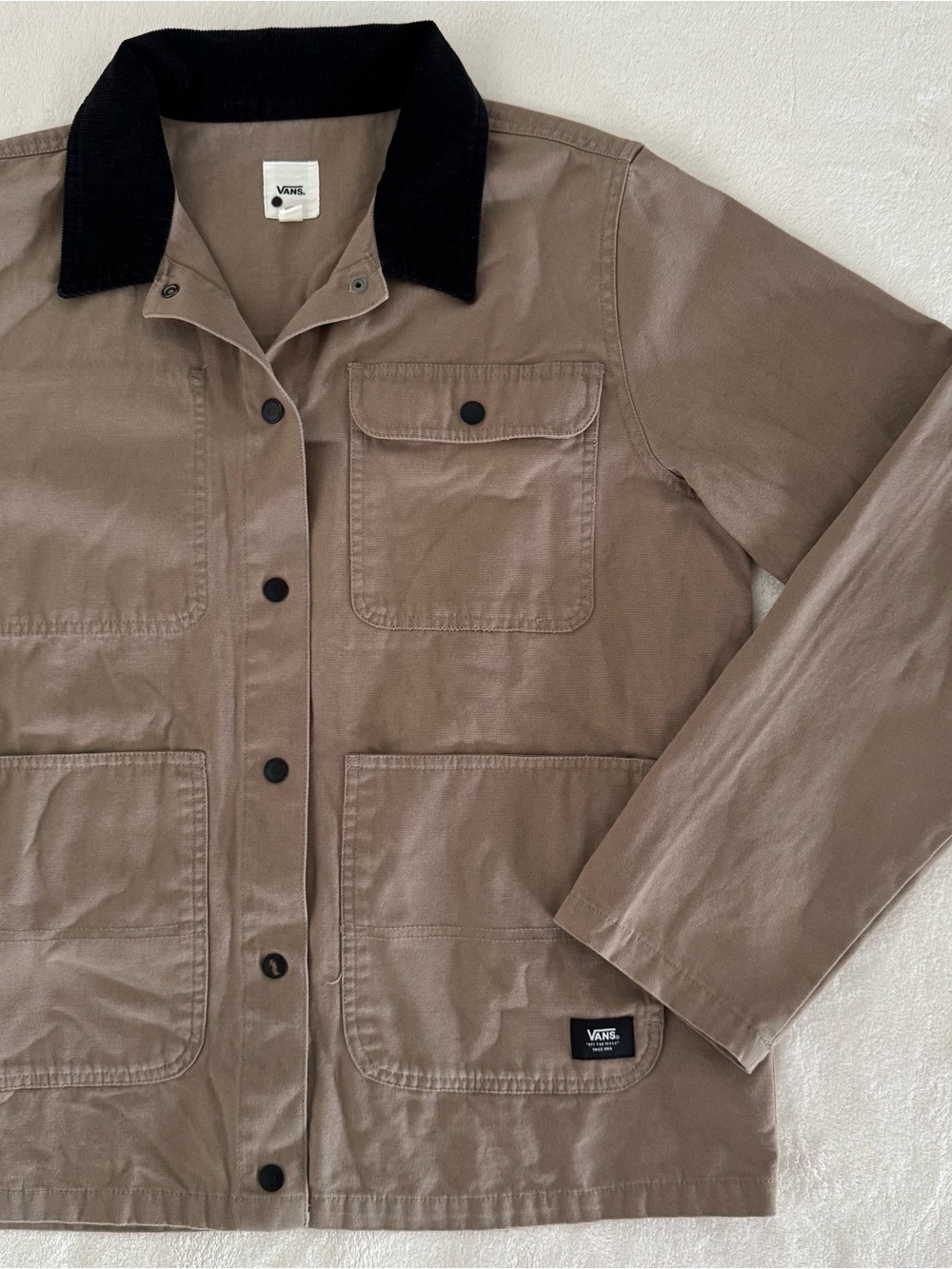Vans Taupe Canvas Drill Chore Coat with Dark Brown Corduroy Collar - Picture 2 of 8